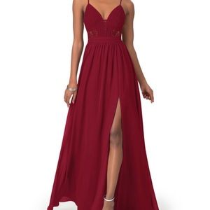 Azazie Burgundy corset bridesmaid dress
